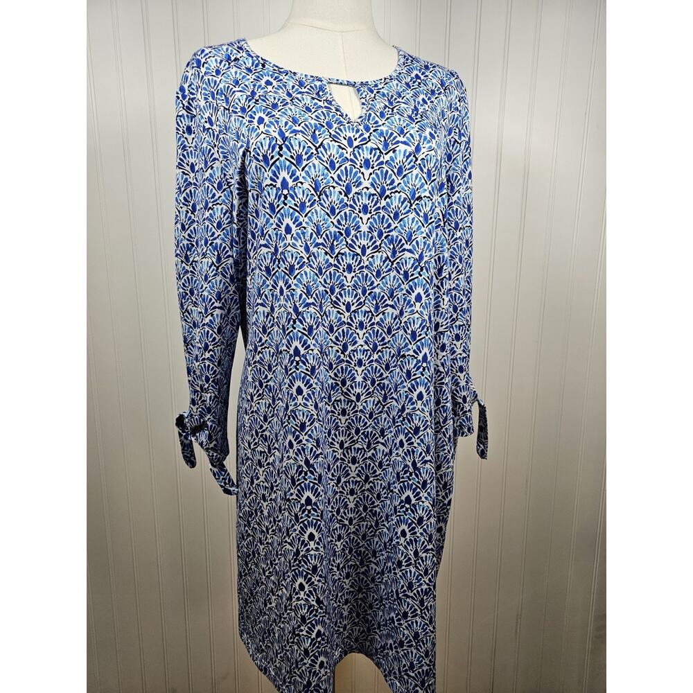 STELLA PARKER Cool Tide Tiles UPF50 Tunic Dress Women's Size L Coastal Beach